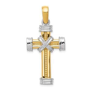 14k Yellow and White Gold Two Tone Rope Cross Pendant
